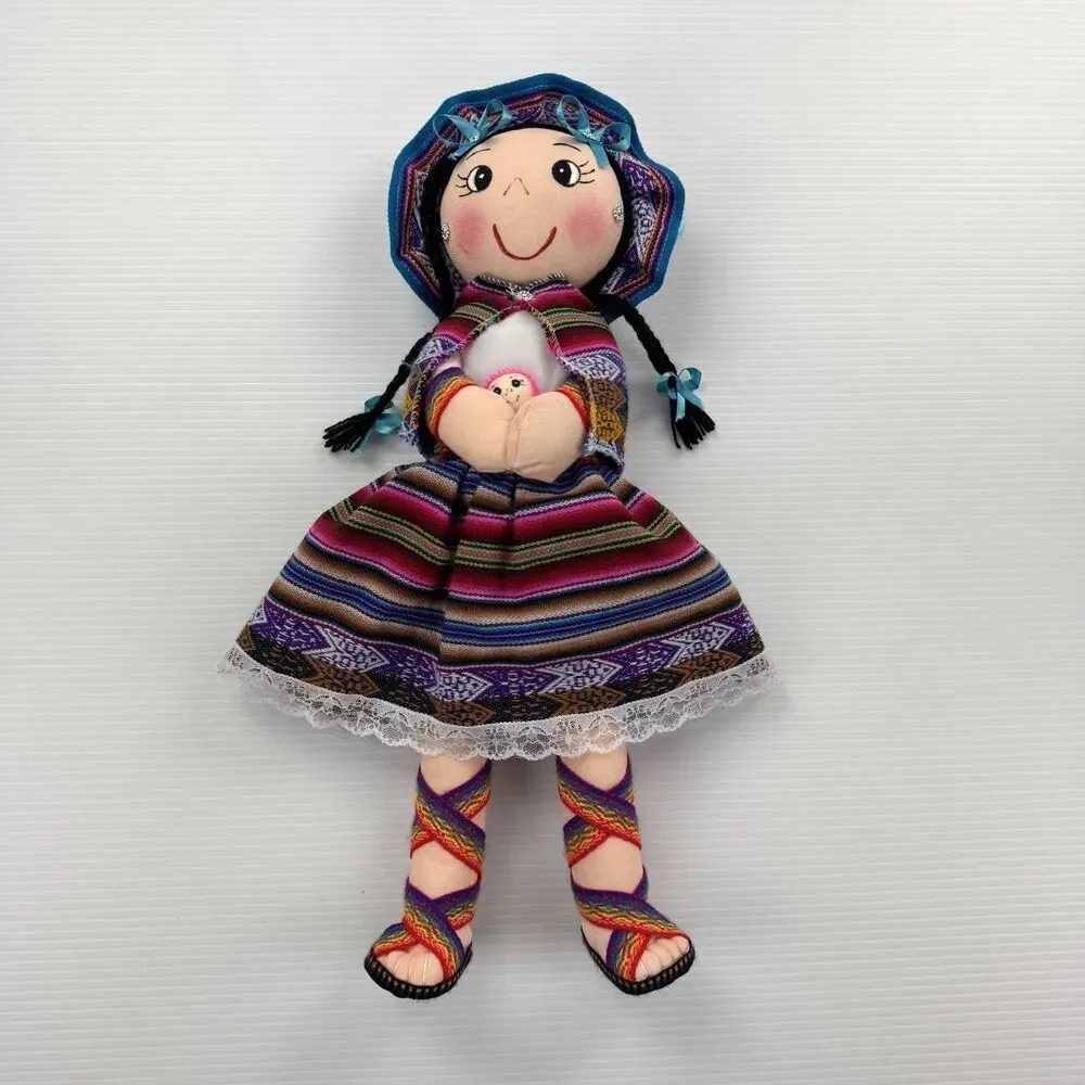 Peruvian Andean Cloth Doll Handmade Folk Art Textile Girl Figure Peru